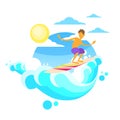 Surfer Man Surfing Sea Wave on Board Summer Ocean Royalty Free Stock Photo