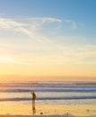 Surfer ocean beach sunset background