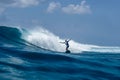 Surfer on perfect blue aquamarine wave, empty line up, perfect for surfing, clean water, Indian Ocean Royalty Free Stock Photo