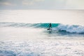 Surfer ride on wave. Winter surfing in ocean Royalty Free Stock Photo