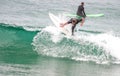 Surfer ride waves in slow motion at Las Canteras beach in Las Palmas de Gran Canaria, Spain Royalty Free Stock Photo