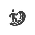 Surfer rides on a wave vector icon