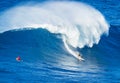 Surfer riding giant wave