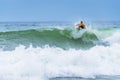 Surfer riding a huge wave during World surf league competition in Lacanau France Royalty Free Stock Photo