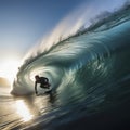 surfer riding large surf breaking