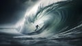 A surfer riding a massive wave in the ocean dynamic light one created with generative AI