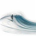 Rhythmic Single Line Drawing Of Surfer Riding Wind Wave