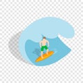 Surfer riding the wave isometric icon