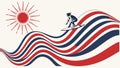 Surfer Riding a Wave with a Red White and Blue Pattern, vector design Generative AI Royalty Free Stock Photo