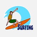 Surfer's drawing on the Hawaiian wave Royalty Free Stock Photo