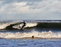 Surfer scene in Moray, Scotland, United Kingdom.