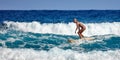 Surfer school. Beautiful young woman in swimsuit. Surfer on the wave. beautiful ocean wave. Water sport activity