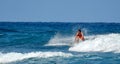 Surfer school. Surfer on the wave. beautiful ocean wave. Water sport activity. Atlantic Ocean, Dominican Republic.