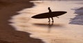 Surfer silhouette at sunrise