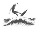 Surfer sketch icon