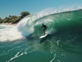 A surfer slides on a large ocean wave on a board. Generated by AI Royalty Free Stock Photo