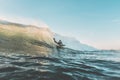 Surfer sliding down a wave with his bodyboard Royalty Free Stock Photo