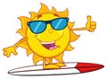 Surfer Sun Cartoon Mascot Character With Sunglasses And Showing Thumb Up Royalty Free Stock Photo