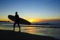 Surfer at Sunset, La Jolla shores Royalty Free Stock Photo