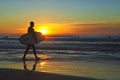 Surfer at Sunset, La Jolla shores Royalty Free Stock Photo