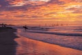 Surfer Sunset Silhouette on Shore Royalty Free Stock Photo