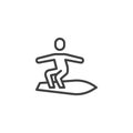 Surfer on surfboard line icon