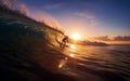 Surfer surfboard ride on the waves in the ocean, extreme sports, outdoor recreation, summer landscape, generative ai