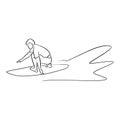 Surfer with surfboard on the wave vector illustration sketch doodle hand drawn with black lines isolated on white background Royalty Free Stock Photo