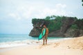 Surfer. Surfing Man With Surfboard Walking On Sandy tropical Beach. Healthy Lifestyle, water activities, Water Sport. Beautiful Royalty Free Stock Photo