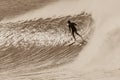 Surfer Surfing Rides Cold Wave Sepia Tone Royalty Free Stock Photo