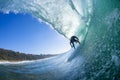 Surfer Surfing Tube Ride Inside Perspective Wave Royalty Free Stock Photo