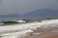 Surfer surfing wave on beach