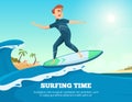 Surfer swimming. Dynamic illustration of surfer on the surfboard