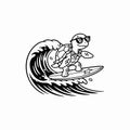 surfer turtle character riding ocean wave Royalty Free Stock Photo