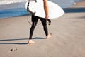 Surfer walking on the beach carrying his surfboard Royalty Free Stock Photo