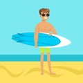 Surfer walking on the beach with surfboard colorful Royalty Free Stock Photo