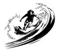 Surfer on the wave sketch hand drawn Vector illustration Sports