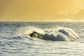 Surfer in the wave at sunset