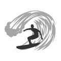 Surfer on wave vector illustration. Royalty Free Stock Photo