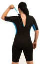 Surfer woman closing zipper to wetsuit Royalty Free Stock Photo