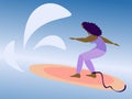 Surfer Woman riding wave. Flat style Royalty Free Stock Photo