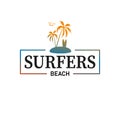 surfers beach Vector illustration on the theme of surfing and surf in California, Malibu beach. Vintage design. Grunge Royalty Free Stock Photo