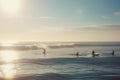 Surfers board summer ocean swimming at morning. Generate Ai Royalty Free Stock Photo