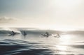 Surfers board summer ocean swimming wave. Generate Ai