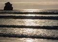 Surfers near sunset