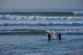 Surfers checking the wave action. Royalty Free Stock Photo