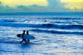 Silhouette of surfers couple Royalty Free Stock Photo