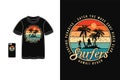 Surfers Hawaii beach t shirt design silhouette retro vintage style Royalty Free Stock Photo