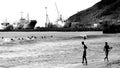 Surfers at Mindelo Beach Royalty Free Stock Photo