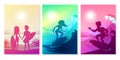 Summer surfing at ocean vector illustration Royalty Free Stock Photo